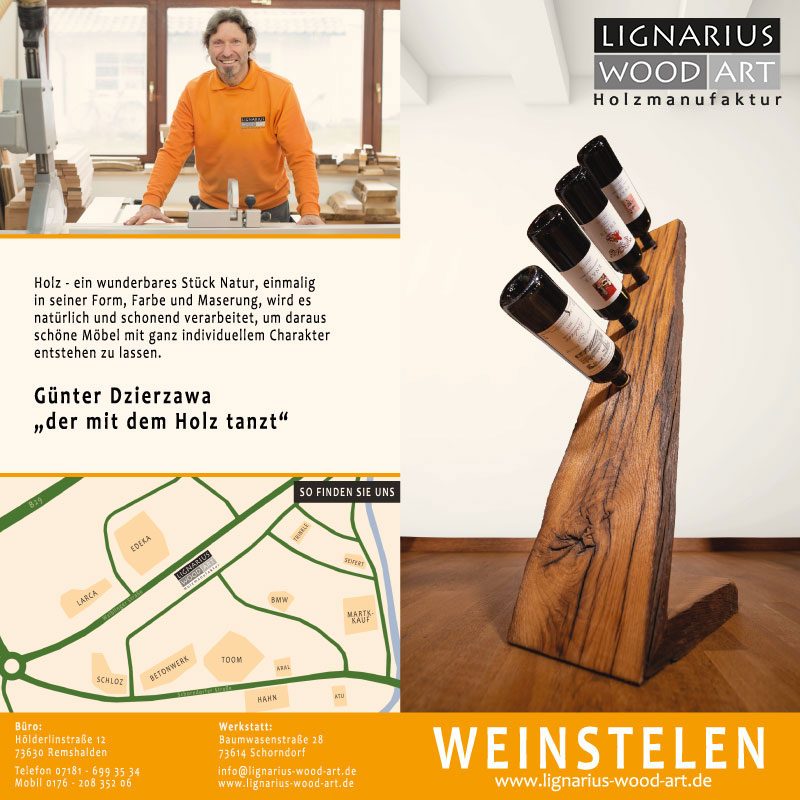 Design: Flyer Weinstehlen Lignarius Wood Art