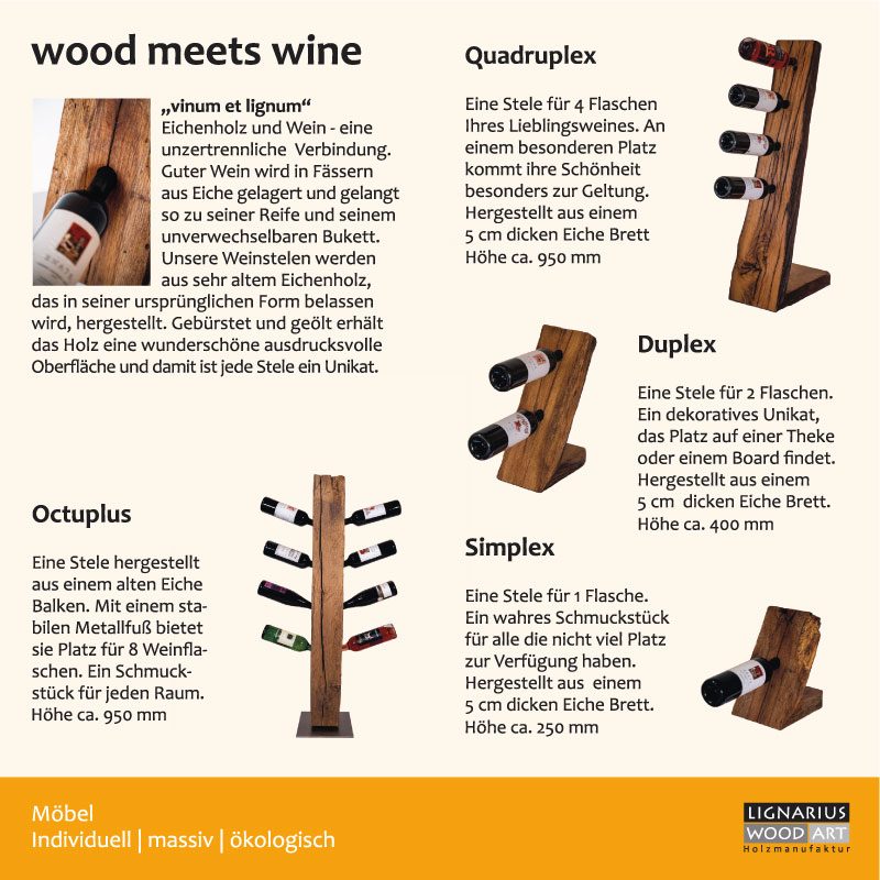 Design: Flyer Weinstehlen Lignarius Wood Art innen